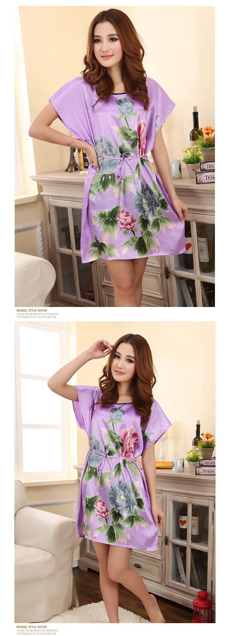 Summer fashion womens nightgown silk satin short-sleeved Korean pyjamas Ethnic flower pattern female nightdress casual tracksuit
