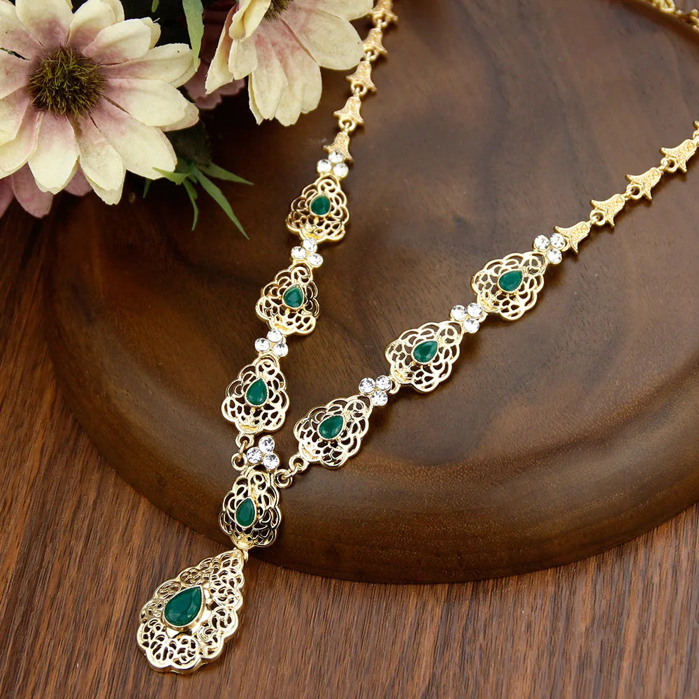 Sunspicems Chic Crystal Pendant Necklace Morocco Wedding Jewelry For Women Algeria Bride Choker Necklace Kaftan Accessories