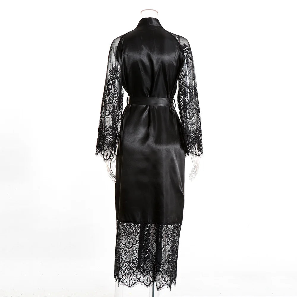 HNMCHIEF Women Pajamas Coat Robe Silky Women Floral Bathrobe Kimono Lace Sleep Robe Long Wedding Bridesmaid Silk Bride Summer