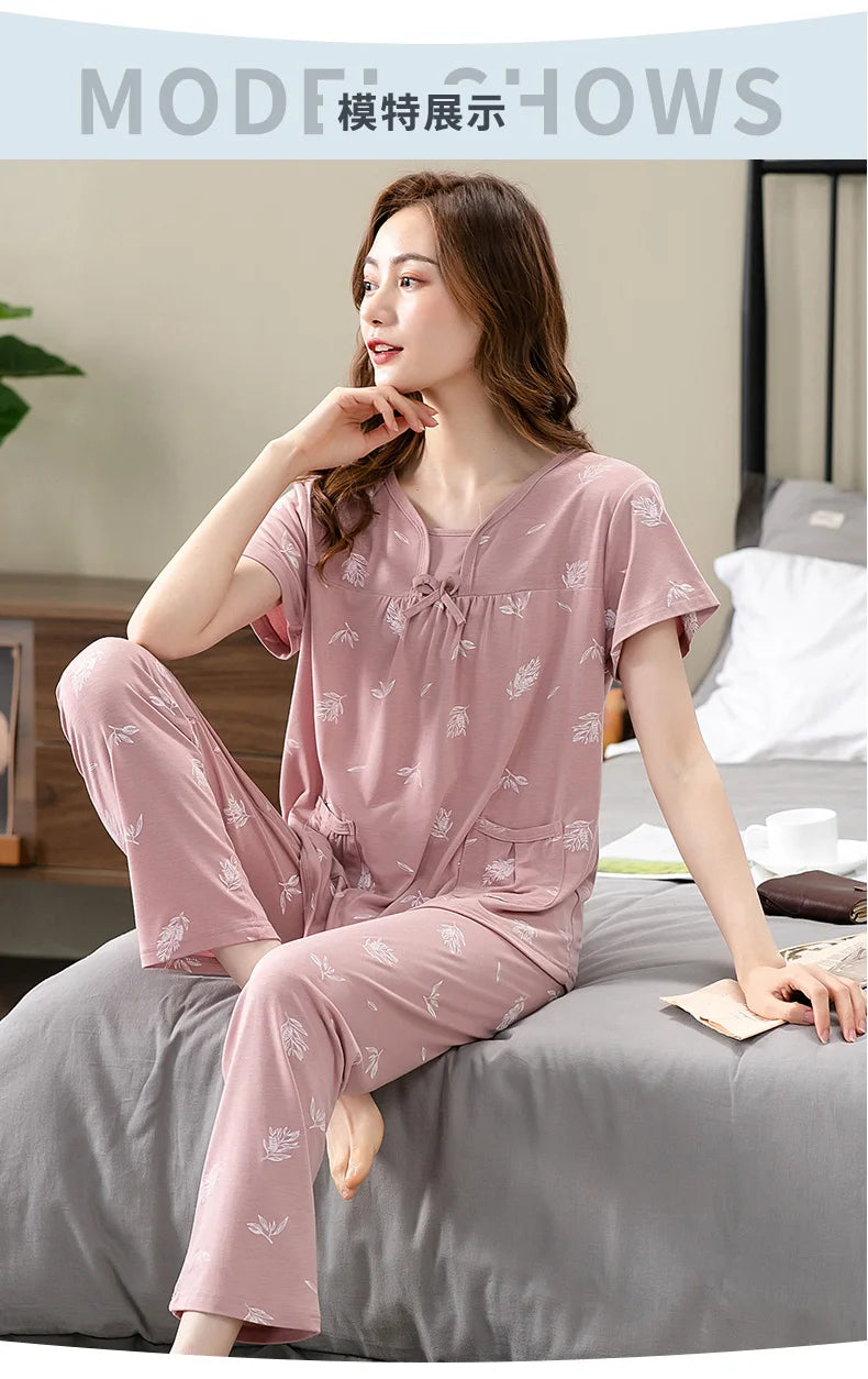 Fashion Summer Small Floral Pyjamas Women Nightgown Big Yards 4XL Sleepshirts Short-Sleeve Nightie Pajama Modal Cotton Sleepwear