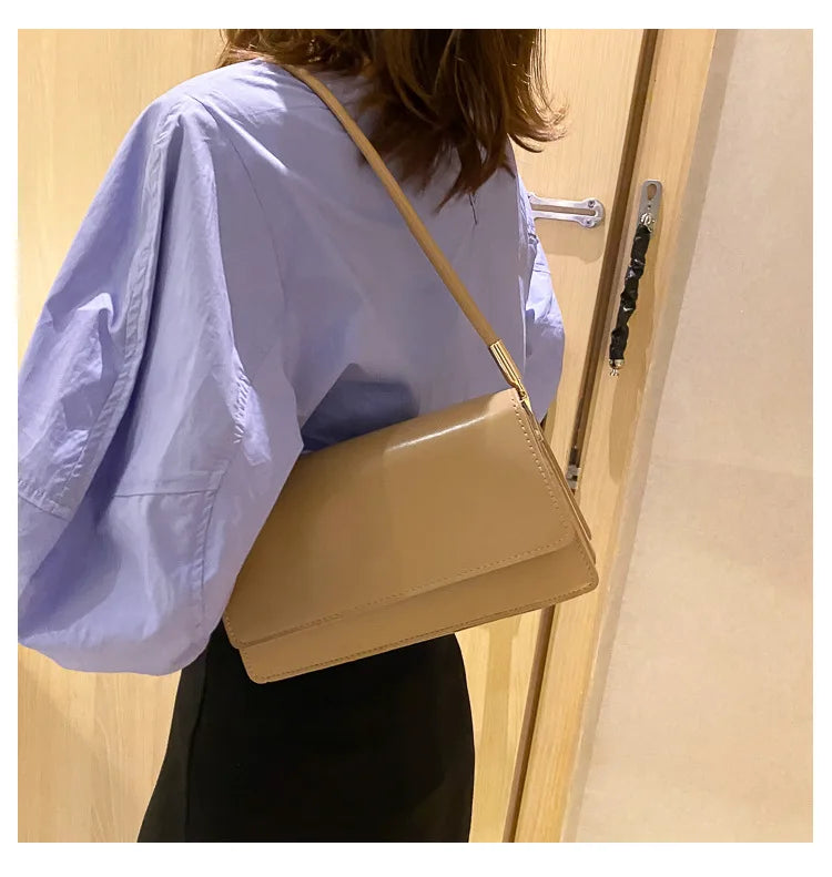 New Women's Fashion Handbags Retro Solid Color PU Leather Shoulder Underarm Bag Casual Women Hobos Handbags сумка женская Trend