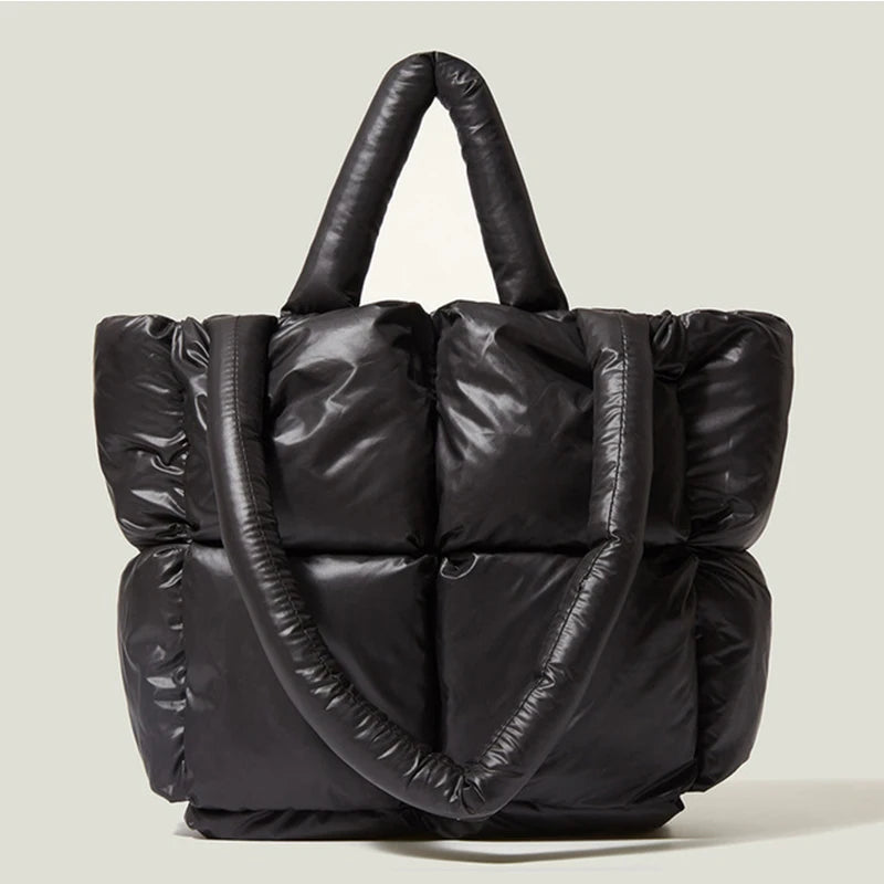 Designer Puffy Shoulder Bag Women Quilted Space Down Feather Padded Cotton Handbag Winter Large Capacity Warm Shopping Purse