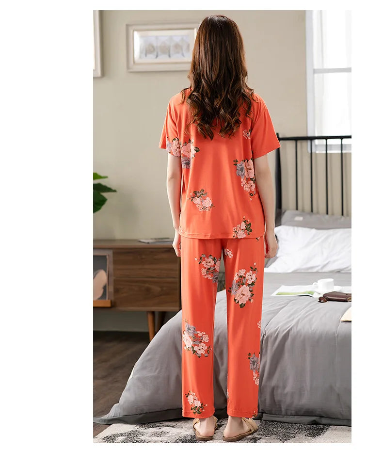 Fashion Summer Small Floral Pyjamas Women Nightgown Big Yards 4XL Sleepshirts Short-Sleeve Nightie Pajama Modal Cotton Sleepwear