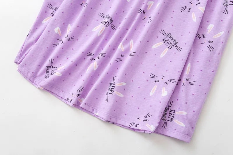 Brand Designer Homewear Women Casual Cartoon Nightgown Ladies Cotton Nightdress Female Round Collar High Quality Sleep Dress