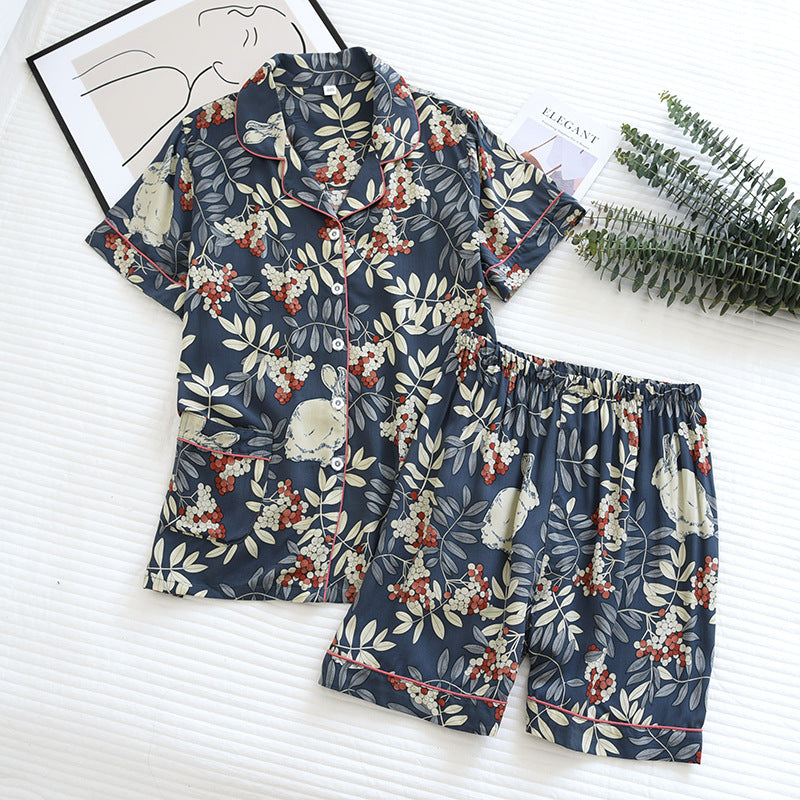 summer news pijama mujer thin section short-sleeved shorts large floral print pajamas home service ladies pajamas for women