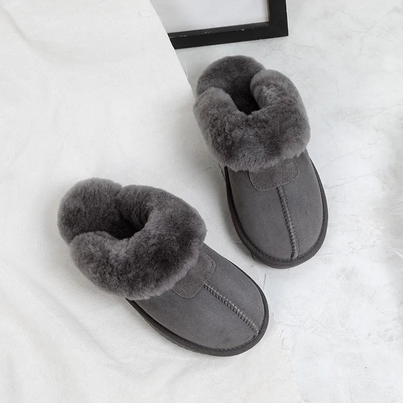 Natural Sheepskin Fur Slippers for Women Winter Warm Indoor Soft Wool Home Slippers Female Comfortable Footwear Top Quality 2025