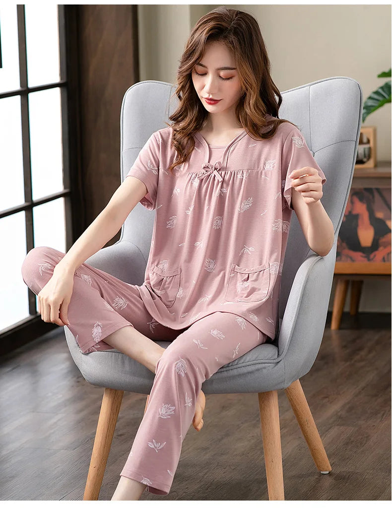 Fashion Summer Small Floral Pyjamas Women Nightgown Big Yards 4XL Sleepshirts Short-Sleeve Nightie Pajama Modal Cotton Sleepwear