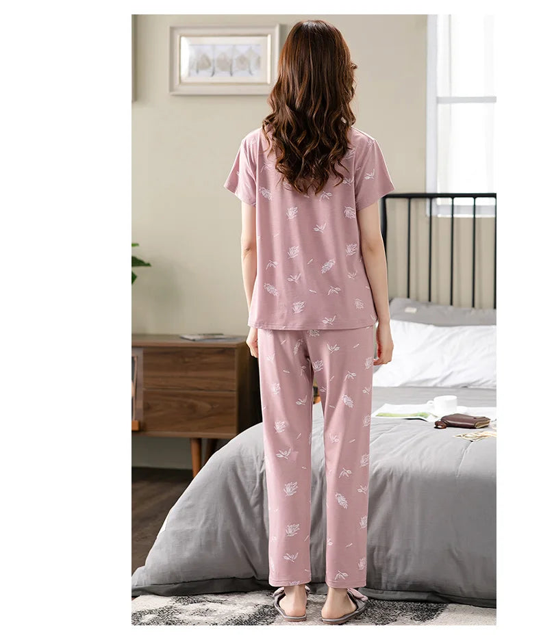 Fashion Summer Small Floral Pyjamas Women Nightgown Big Yards 4XL Sleepshirts Short-Sleeve Nightie Pajama Modal Cotton Sleepwear