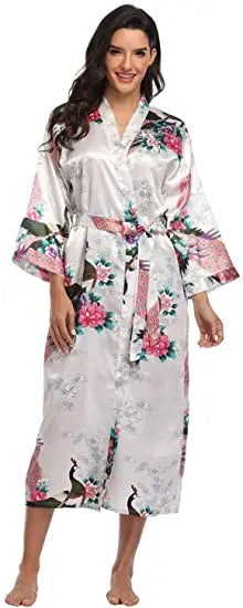 Hot Sale Black Summer Satin Kimono Bathrobe Women Bride Bridesmaid Wedding Robe Dress Gown Sexy Flower Long Sleepwear M-3XL