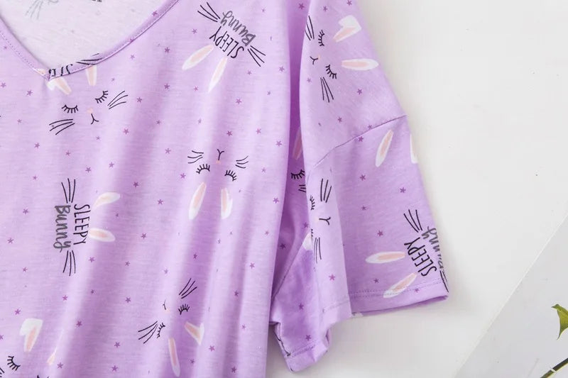 Brand Designer Homewear Women Casual Cartoon Nightgown Ladies Cotton Nightdress Female Round Collar High Quality Sleep Dress
