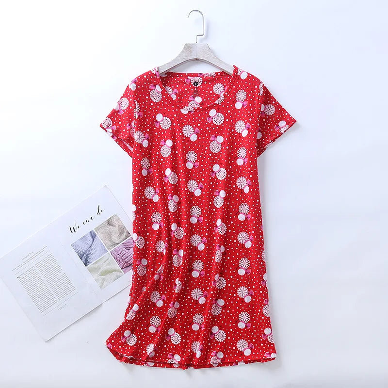 Brand Designer Homewear Women Casual Cartoon Nightgown Ladies Cotton Nightdress Female Round Collar High Quality Sleep Dress