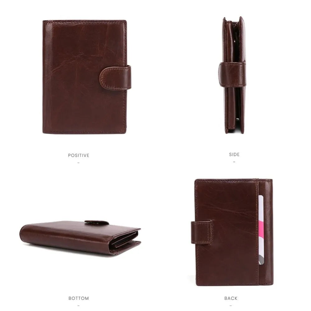 JOGUJOS Crazy Horse Leather Men's Wallet Genuine Leather Men Business Wallet  RFID Men Card Id Holder Coin Purse Travel Wallet
