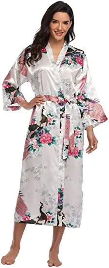 Hot Sale Black Summer Satin Kimono Bathrobe Women Bride Bridesmaid Wedding Robe Dress Gown Sexy Flower Long Sleepwear M-3XL