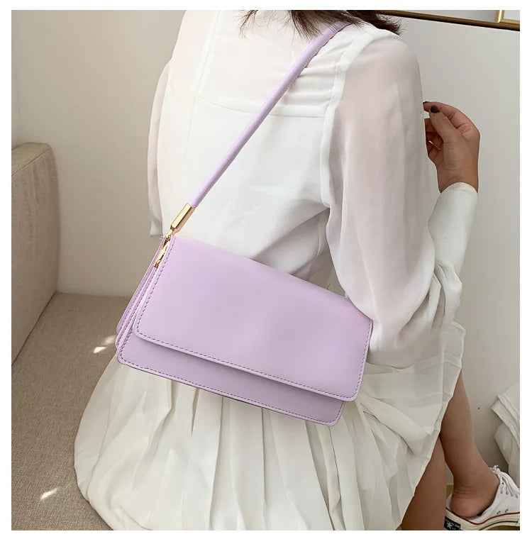 New Women's Fashion Handbags Retro Solid Color PU Leather Shoulder Underarm Bag Casual Women Hobos Handbags сумка женская Trend