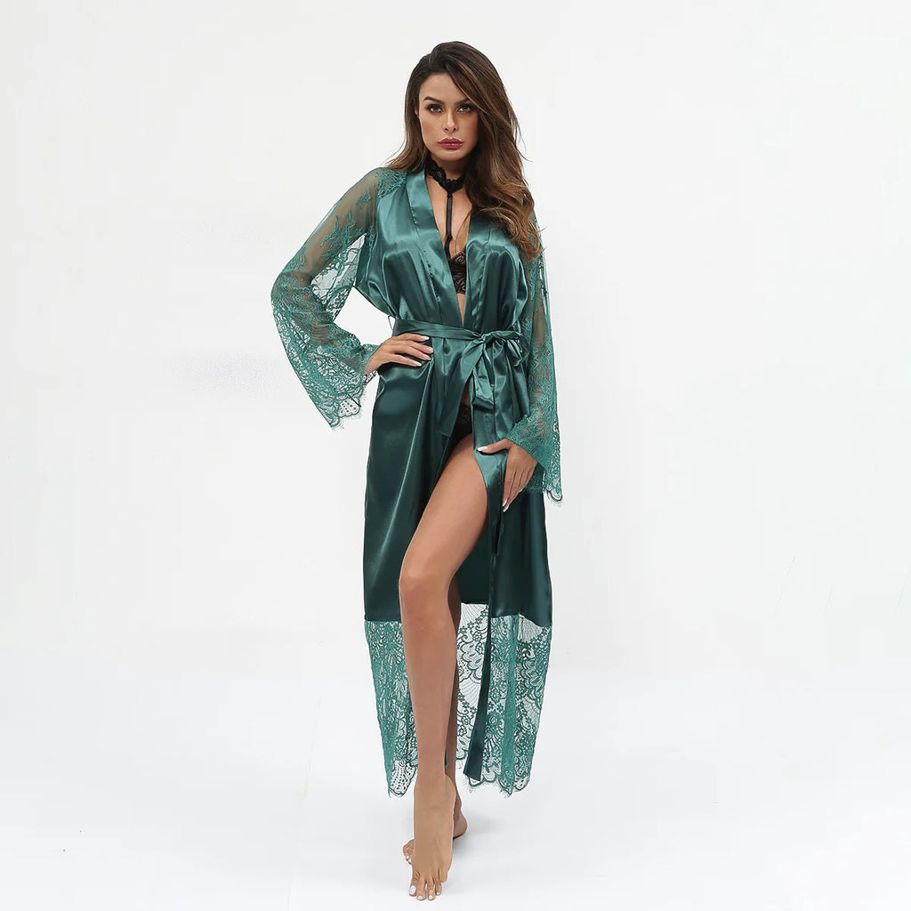 HNMCHIEF Women Pajamas Coat Robe Silky Women Floral Bathrobe Kimono Lace Sleep Robe Long Wedding Bridesmaid Silk Bride Summer