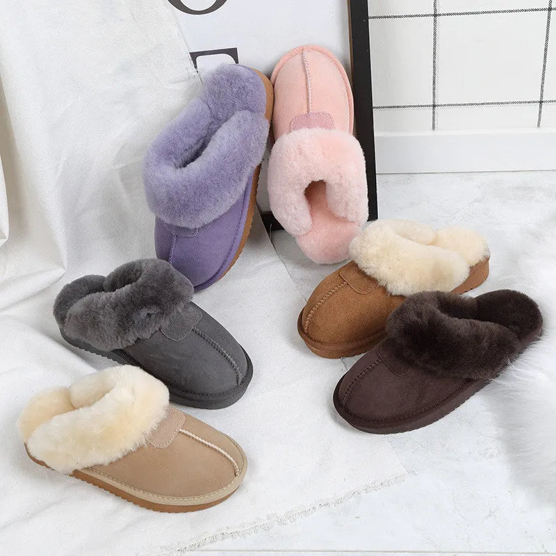 Natural Sheepskin Fur Slippers for Women Winter Warm Indoor Soft Wool Home Slippers Female Comfortable Footwear Top Quality 2025