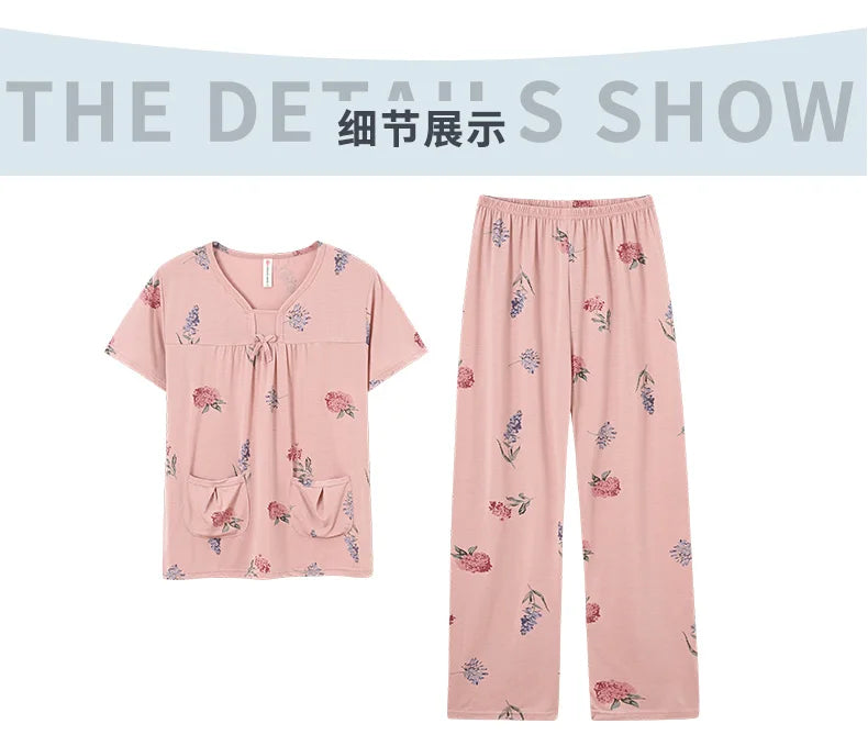 Fashion Summer Small Floral Pyjamas Women Nightgown Big Yards 4XL Sleepshirts Short-Sleeve Nightie Pajama Modal Cotton Sleepwear