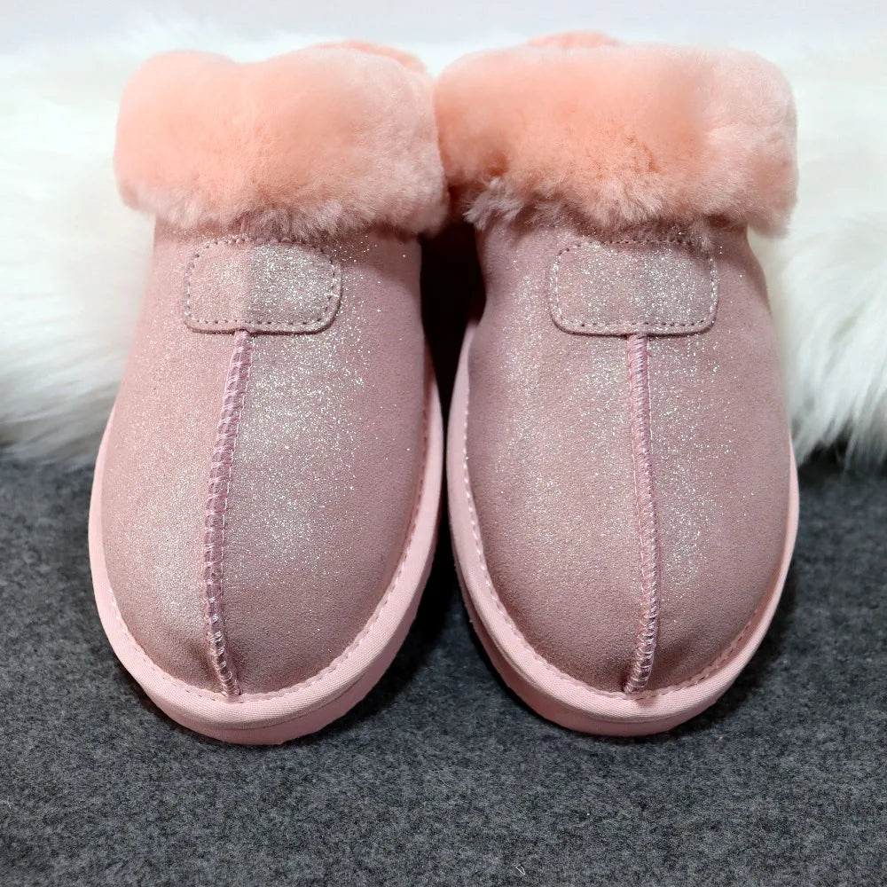Natural Sheepskin Fur Slippers for Women Winter Warm Indoor Soft Wool Home Slippers Female Comfortable Footwear Top Quality 2025