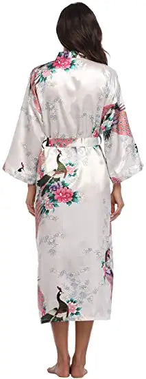 Hot Sale Black Summer Satin Kimono Bathrobe Women Bride Bridesmaid Wedding Robe Dress Gown Sexy Flower Long Sleepwear M-3XL