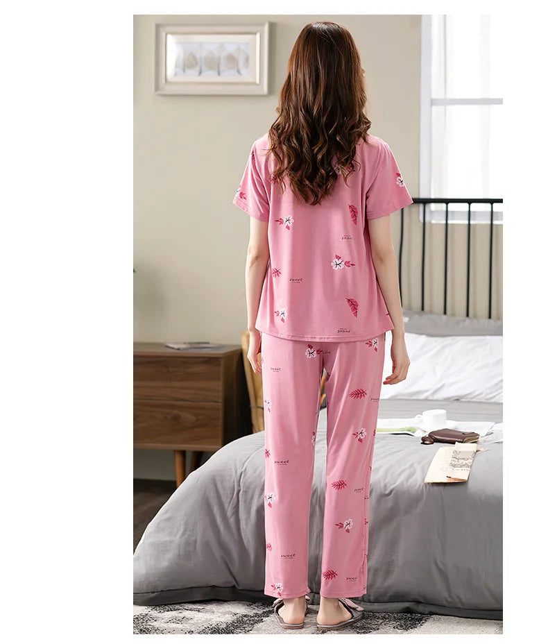 Fashion Summer Small Floral Pyjamas Women Nightgown Big Yards 4XL Sleepshirts Short-Sleeve Nightie Pajama Modal Cotton Sleepwear