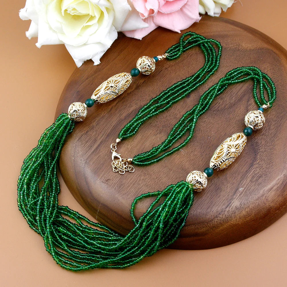 Sunspicems Trendy Moroccan Women Wedding Jewelry Long Beads Necklace Sweater Chain Algeria Handmade Caftan Choker Bride Gift
