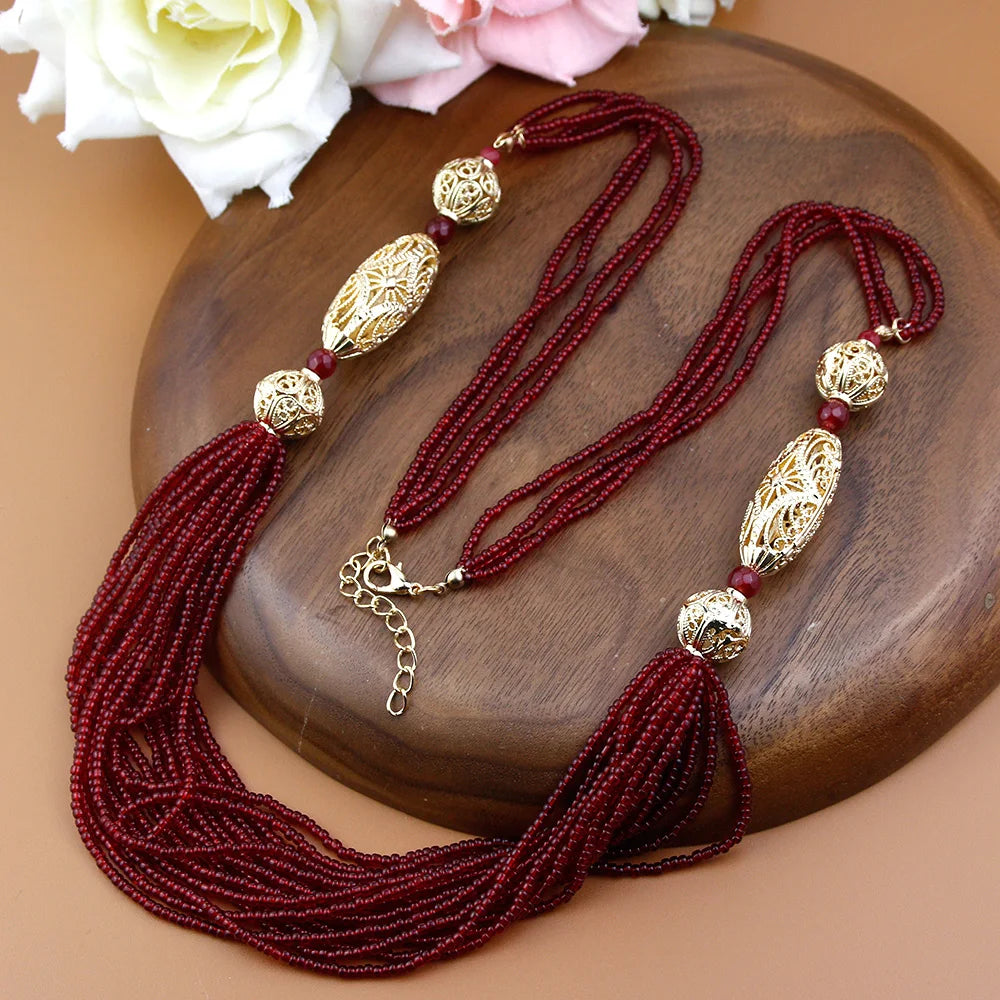 Sunspicems Trendy Moroccan Women Wedding Jewelry Long Beads Necklace Sweater Chain Algeria Handmade Caftan Choker Bride Gift