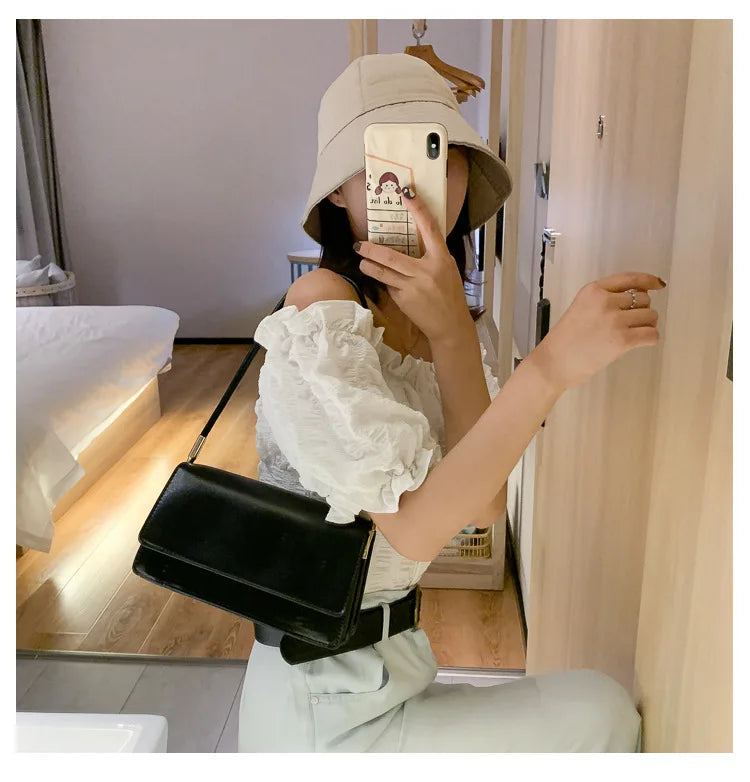 New Women's Fashion Handbags Retro Solid Color PU Leather Shoulder Underarm Bag Casual Women Hobos Handbags сумка женская Trend