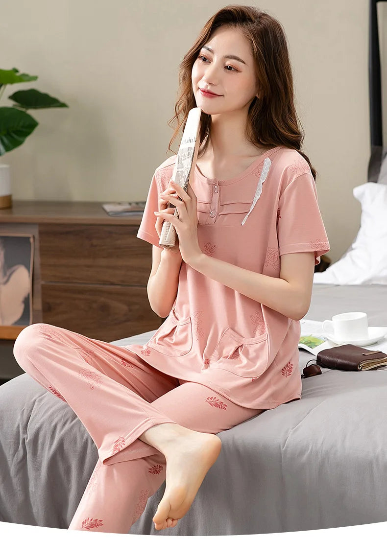 Fashion Summer Small Floral Pyjamas Women Nightgown Big Yards 4XL Sleepshirts Short-Sleeve Nightie Pajama Modal Cotton Sleepwear