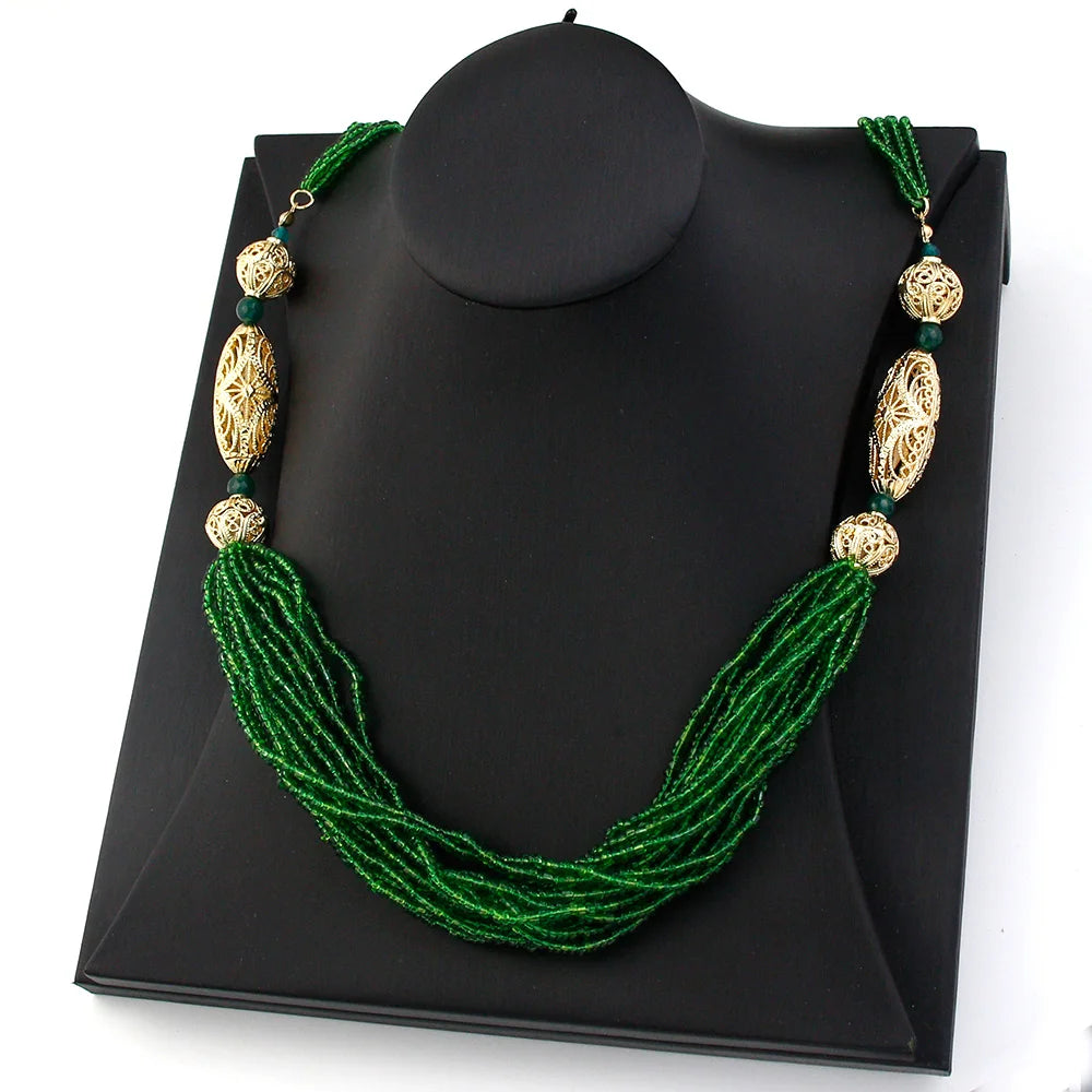 Sunspicems Trendy Moroccan Women Wedding Jewelry Long Beads Necklace Sweater Chain Algeria Handmade Caftan Choker Bride Gift