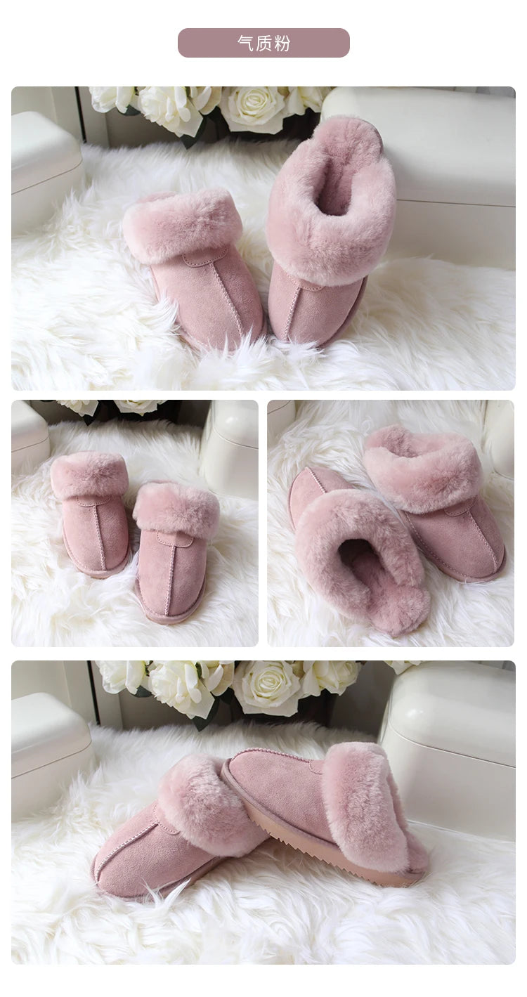 Natural Sheepskin Fur Slippers for Women Winter Warm Indoor Soft Wool Home Slippers Female Comfortable Footwear Top Quality 2025