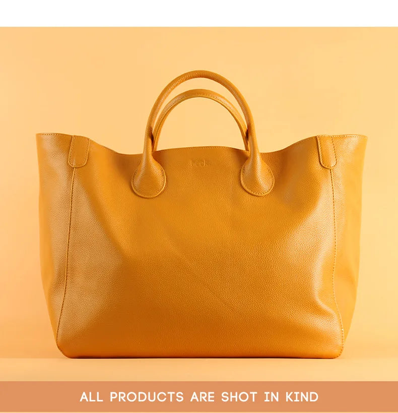 Roomy Women Bag Genuine Leather Handbag Luxury Cowhide Casual Tote Thick Real Natural Leather Bucket Shopper Daily Bag Big Purse