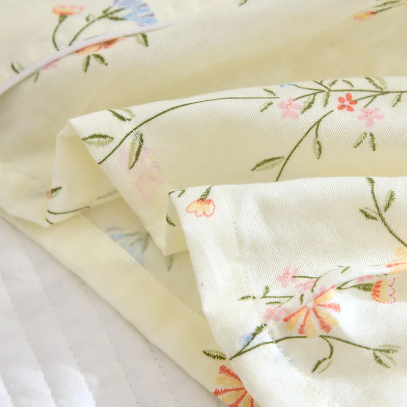 Fdfklak 100% Cotton Gauze Women Homewear Pajama Suit Casual Floral Printed 2Pcs Turn Down Collar Nightwear Pijamas Mujer