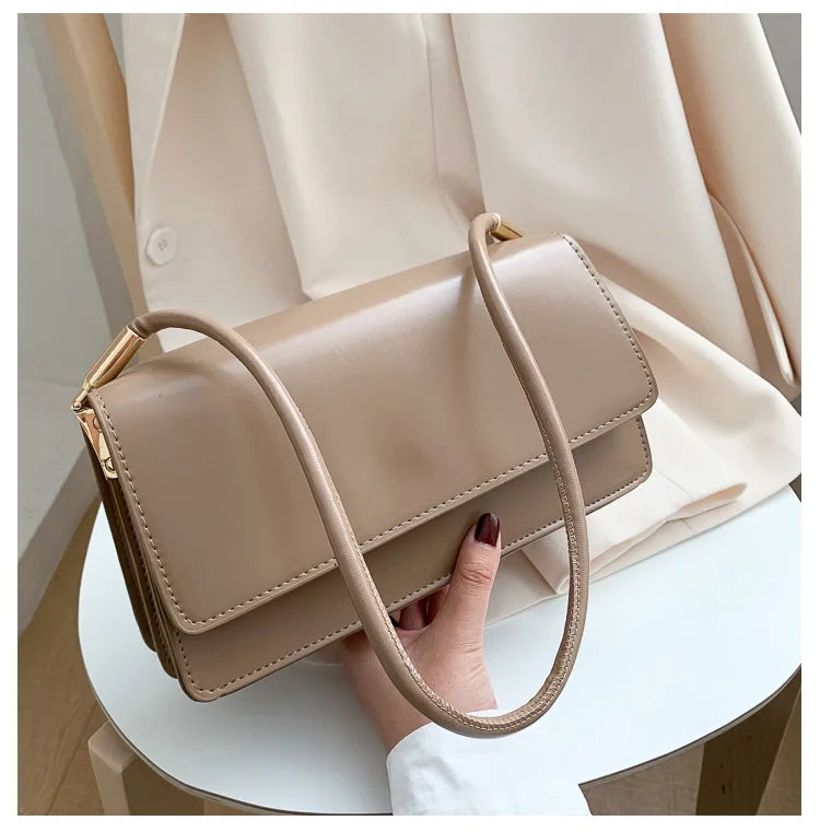 New Women's Fashion Handbags Retro Solid Color PU Leather Shoulder Underarm Bag Casual Women Hobos Handbags сумка женская Trend