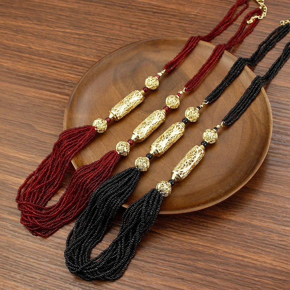 Sunspicems Gold Color Moroccan Beads Necklace Hand Multilayer Chain Algeria Bride Wedding Jewelry Crystal Caftan Choker Necklace