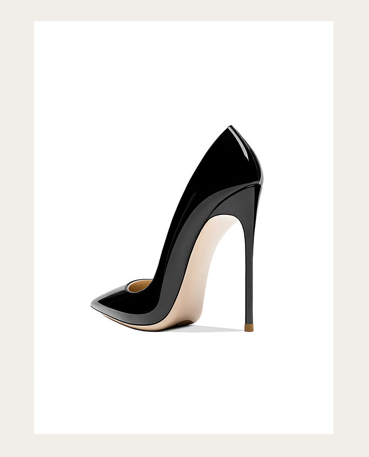 Sizes 48 Classic Style Women Patent Pointed Toe Slip On 12cm High Heel Shoes Elegant Ladies Plain Stiletto Pumps Black Red White