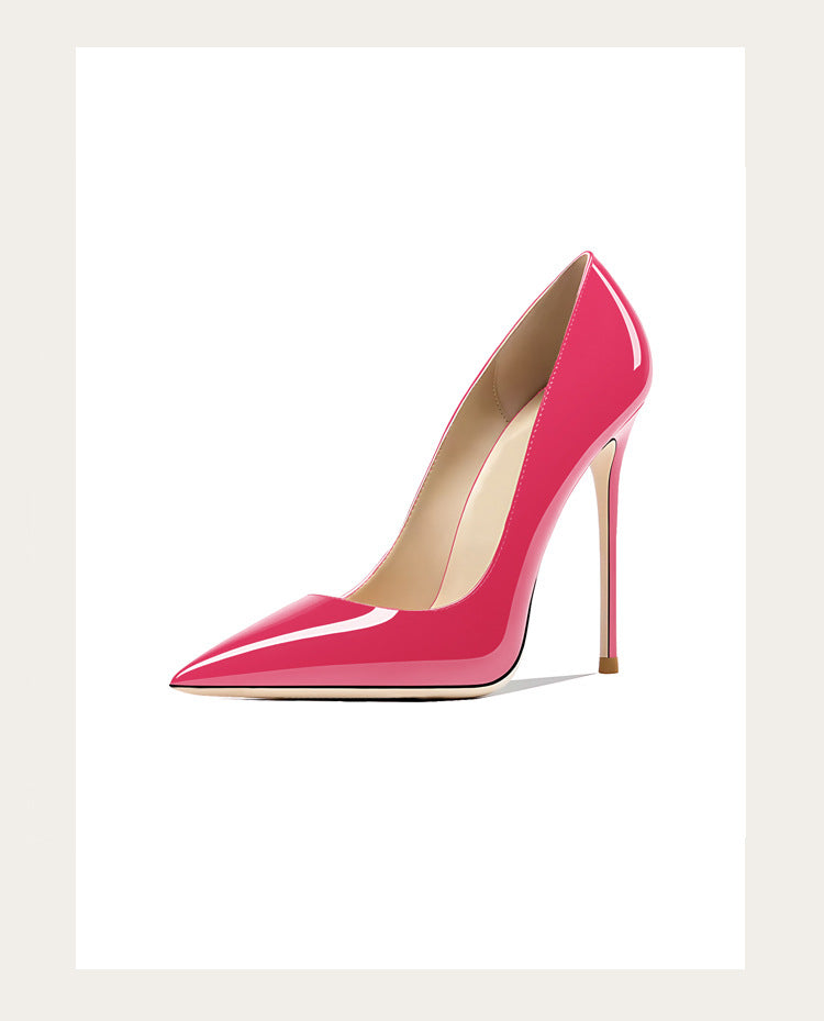 Sizes 48 Classic Style Women Patent Pointed Toe Slip On 12cm High Heel Shoes Elegant Ladies Plain Stiletto Pumps Black Red White