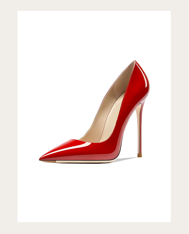 Sizes 48 Classic Style Women Patent Pointed Toe Slip On 12cm High Heel Shoes Elegant Ladies Plain Stiletto Pumps Black Red White