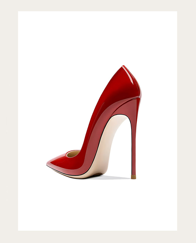 Sizes 48 Classic Style Women Patent Pointed Toe Slip On 12cm High Heel Shoes Elegant Ladies Plain Stiletto Pumps Black Red White