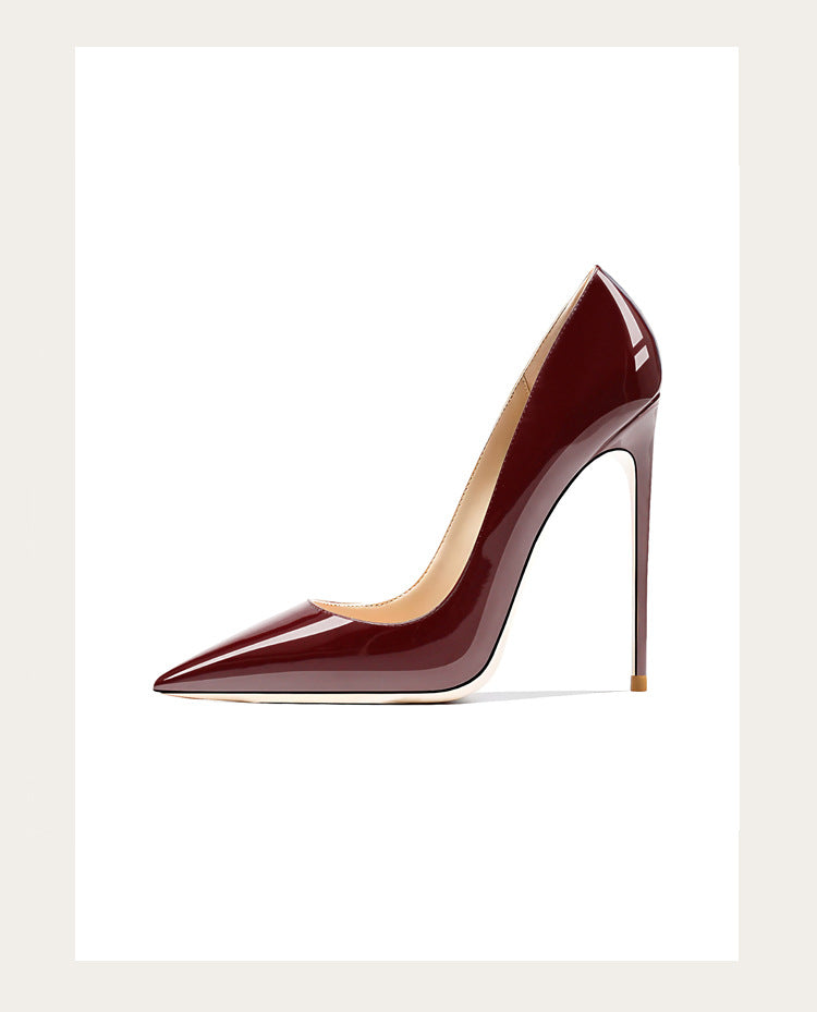 Sizes 48 Classic Style Women Patent Pointed Toe Slip On 12cm High Heel Shoes Elegant Ladies Plain Stiletto Pumps Black Red White