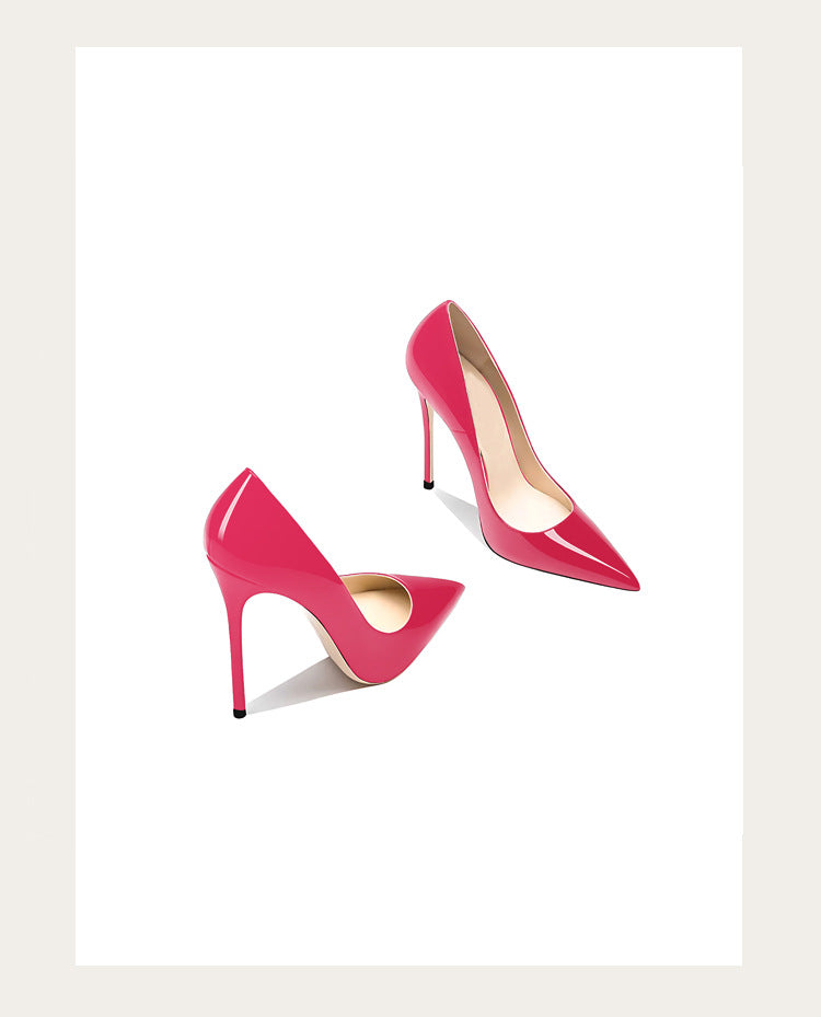 Sizes 48 Classic Style Women Patent Pointed Toe Slip On 12cm High Heel Shoes Elegant Ladies Plain Stiletto Pumps Black Red White