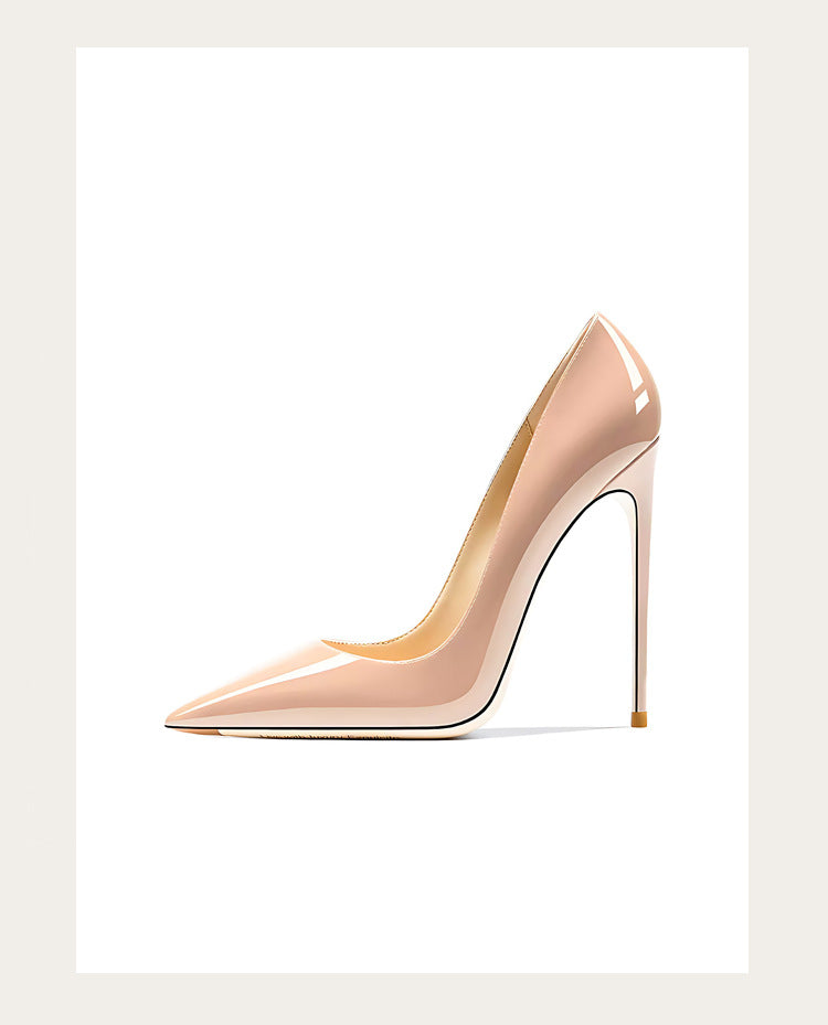 Sizes 48 Classic Style Women Patent Pointed Toe Slip On 12cm High Heel Shoes Elegant Ladies Plain Stiletto Pumps Black Red White