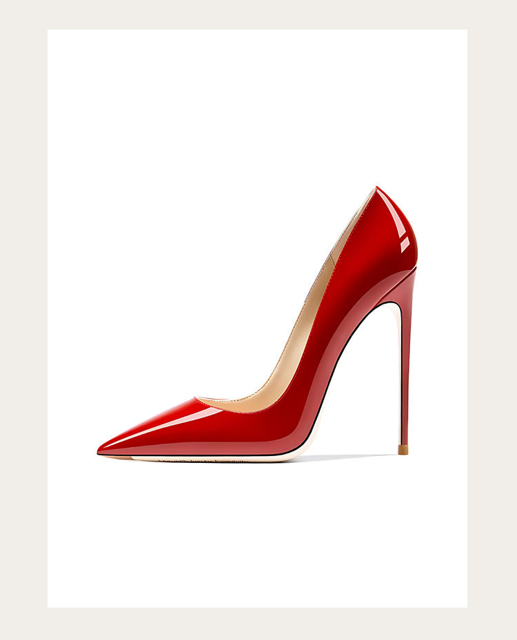 Sizes 48 Classic Style Women Patent Pointed Toe Slip On 12cm High Heel Shoes Elegant Ladies Plain Stiletto Pumps Black Red White