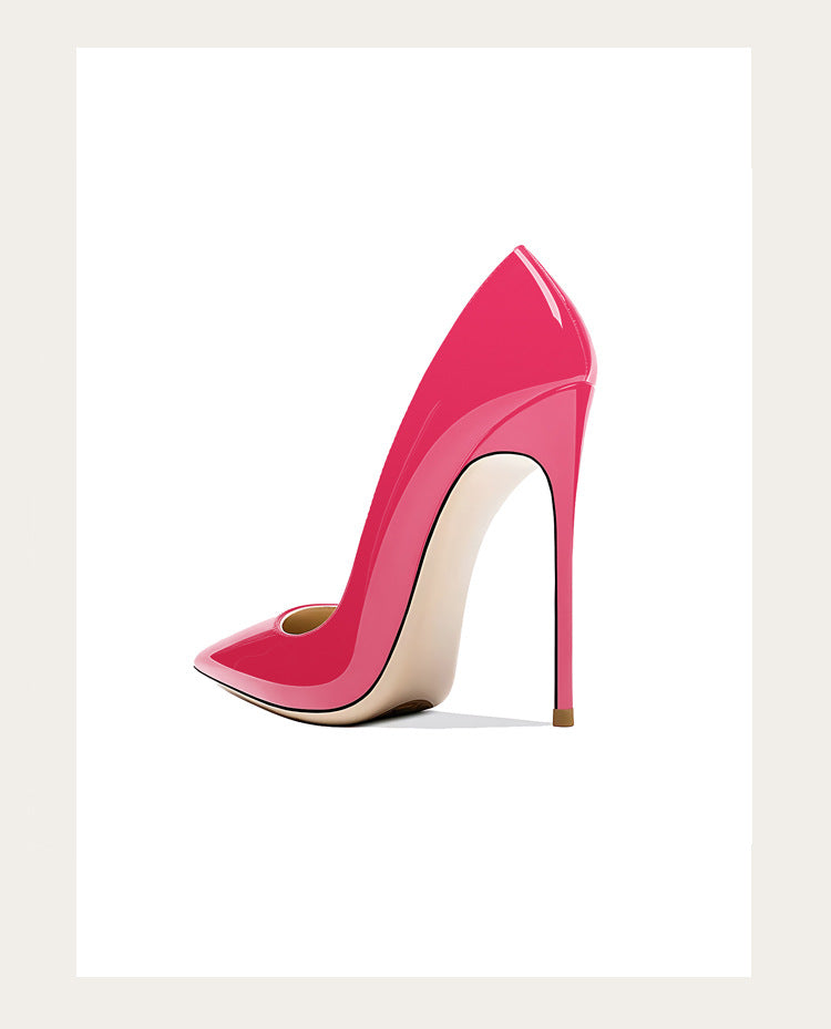 Sizes 48 Classic Style Women Patent Pointed Toe Slip On 12cm High Heel Shoes Elegant Ladies Plain Stiletto Pumps Black Red White