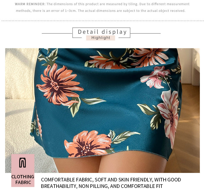 Sexy Sleeveless Nightgown Print Flower Lingerie Underwear Ice Silk Home Dress Women Chemise Sleepwear Nightshirt Nightwear
