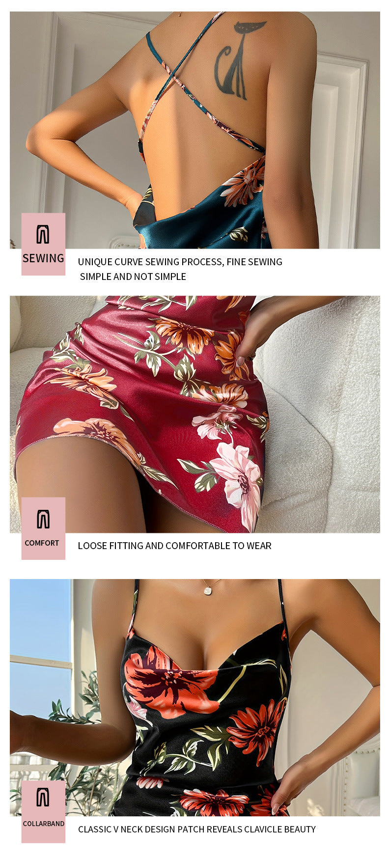 Sexy Sleeveless Nightgown Print Flower Lingerie Underwear Ice Silk Home Dress Women Chemise Sleepwear Nightshirt Nightwear
