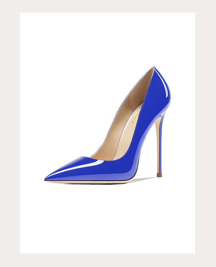 Sizes 48 Classic Style Women Patent Pointed Toe Slip On 12cm High Heel Shoes Elegant Ladies Plain Stiletto Pumps Black Red White