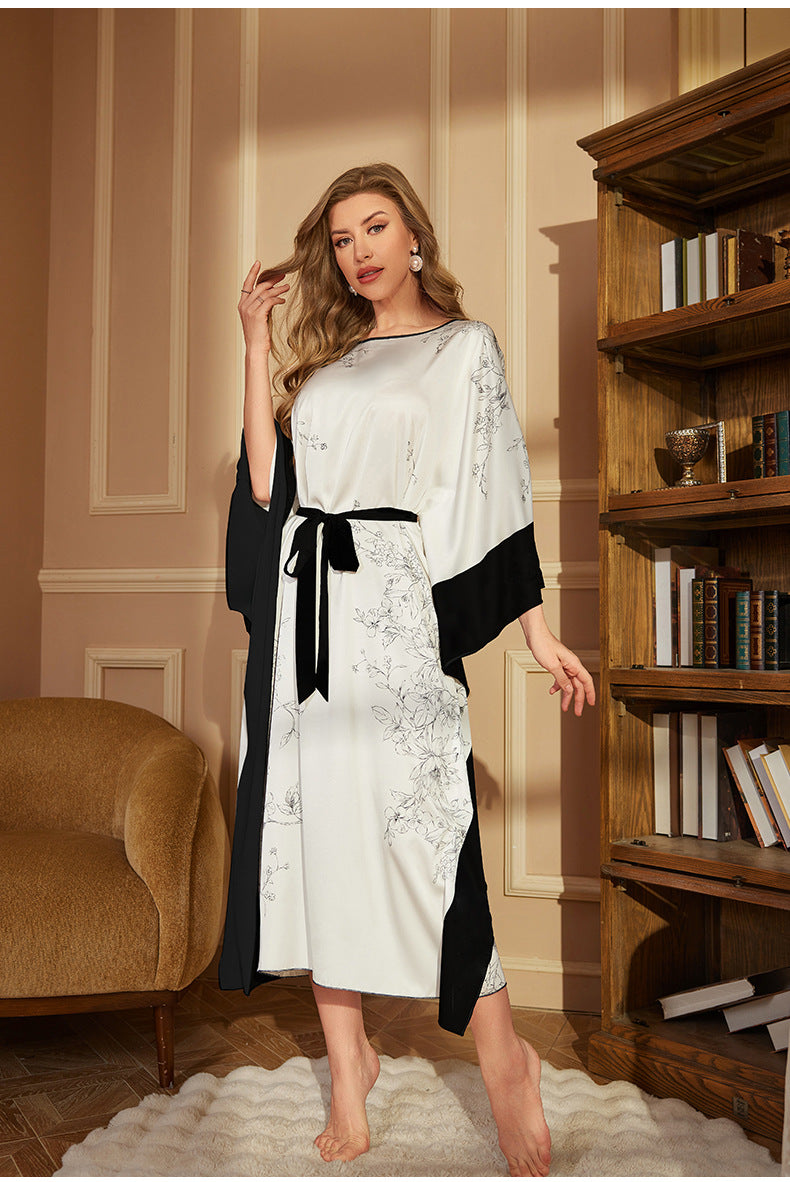 Oversize Long Nightgown Home Dress Sleepwear Female Nightdress Lounge Wear Casual Bat Sleeve Bikini Robe Dress Ice Silk Homewear
