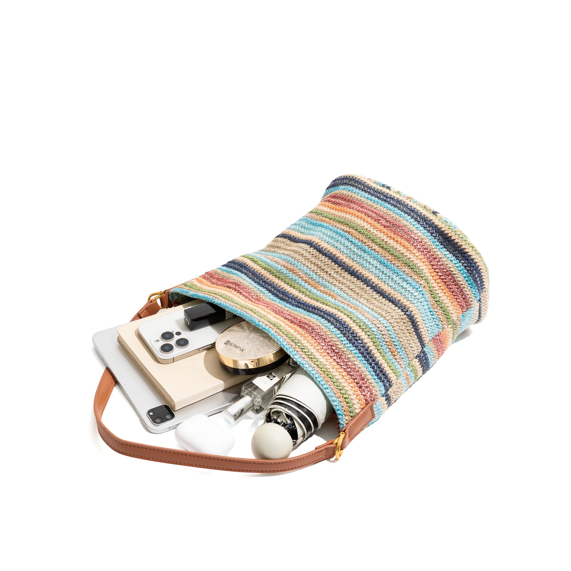In Stock Colored Striped Tote Bag Leather Top Handle Daily Mobile Phone Wallet Korean Luxury Design Tote Bag Handbag