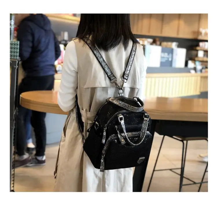 2025 Korean version new backpack women handbag sequin fashion travel backpack multifunctional large capacity dual-use bag trendy