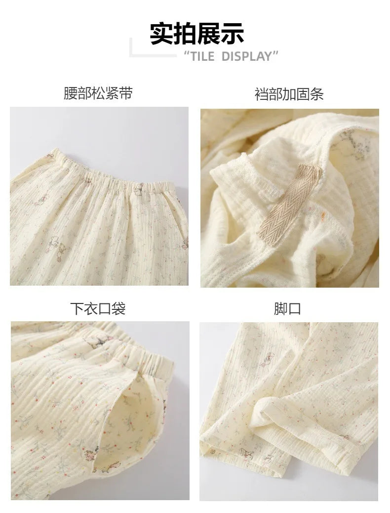 National Style Bamboo Fiber Flower Spring and Summer Women's Long Sleeved Pants Loose Pajamas Set